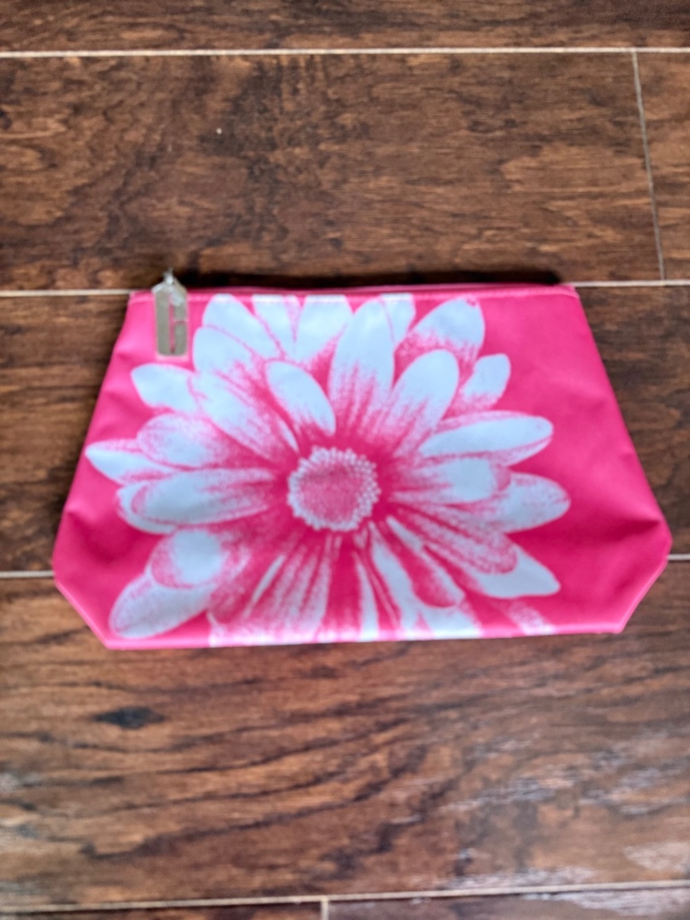 Clinique Pink Floral Cosmetic Makeup Bag Zip Travel Toiletry Pouch 10"